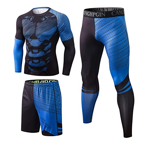 UGLY FROG Kompressions-Shirts Herren Frühjahr und Sommer Bedruckte Fitnessanzüge Laufhose Oberteile Hochelastische Schnelltrocknende Hose Trainingssport Dreiteiliger Anzug D13029 + D13060 von UGLY FROG