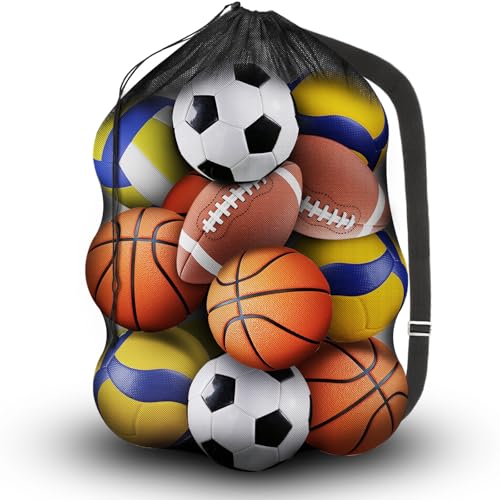 Extra Große Fußball Ballnetz für 8-15 Bälle Ballsack mit Kordelzug und Schultergurt 72x100cm Netzsack Ball Aufbewahrung Balltasche Fußballnetz Fussballnetz für Fußball Basketball Volleyball Rugbyball von UIEHII