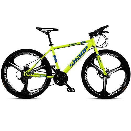 UIGJIOG 26-Zoll-Mountainbikes, Herrendoppelscheibenbremse Hardtail Mountainbike, Fahrrad Adjustable Seat, High-Carbon Stahlrahmen, 21 Geschwindigkeit, 3 Spoke,Gelb von UIGJIOG