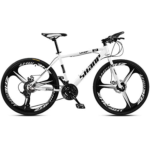 UIGJIOG 26-Zoll-Mountainbikes, Herrendoppelscheibenbremse Hardtail Mountainbike, Fahrrad Adjustable Seat, High-Carbon Stahlrahmen, 21 Geschwindigkeit, 3 Spoke,Weiß von UIGJIOG