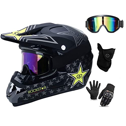 UIGJIOG Fullface Motocross-Helm Black DOT Certified Erwachsene Offroad Helm Downhill Für Kinder Mit Brille, Handschuhe Und Maske, Unisex,S(52~53cm) von UIGJIOG