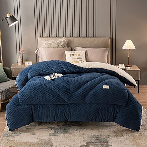 UIHECTA Bettdecke, Mikrofaser Bettdecke, Winter Bettdecke Aus Baumwolle, Lamm Samt Winterbettdecke, Dicke Warme PlüSch Winterbettdecke,Dark Blue,200×230cm B von UIHECTA