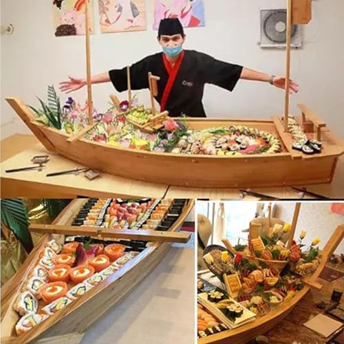 UIHECTA Japanischer Sushi Teller, Sushi Boot FöRmiger Teller, Holz Sushi Boot Serviertablett, Servierboot Teller, Restaurantgeschirr, FüR Zuhause, Restaurant, Bar,Bamboo,L60×W21cm von UIHECTA