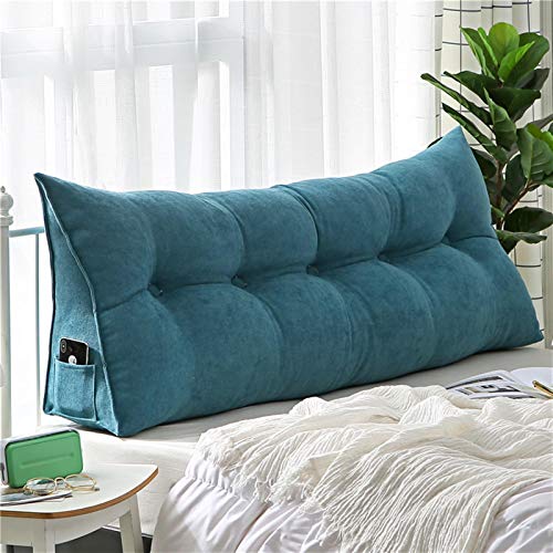 UIHECTA Keil Bett Kissen, Dreieckiges Kopfteil RüCkenlehnen Kissen, Dreieckiges Lesekissen Am Bett, Positionierungshilfe Lesekeilkissen, Dekorative KöRperwurfkissen,Blau,200 * 50 * 20cm von UIHECTA