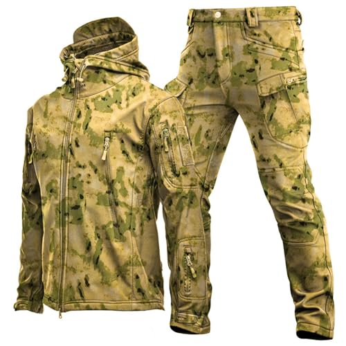 UIHECTA Set Aus Taktischer Jacke Und Hose, wasserdichte Softshell MilitäR Taktik Jacke FüR Den AußEnbereich Mit Kapuze, FüR Liebhaber Von LäSsigen Outdoor SkianzüGen,Camo 3,Size:s von UIHECTA