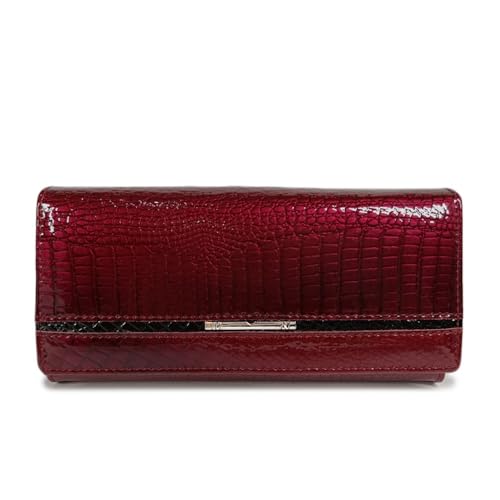 UIJIQX Damen Geldbörse Echtes Leder Weiblich Designer Geldbörse Luxus Marke Frauen Ausweishalter Münzgeldbörsen Lady Geldtasche Clutch Geldbörse, dunkelrot, Einheitsgröße von UIJIQX