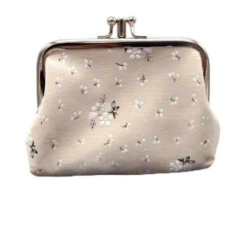 UIJIQX Münzgeldbörse, Blumendruck, doppellagig, Haspe, kleine Geldbörse, Damen, Clutch, modische Handtaschen, 2 Stück, beige, Einheitsgröße von UIJIQX