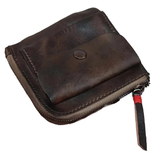 UIJIQX Münzgeldbörse Handgefertigte Geldbörse Kreative Tasche Reißverschluss Schnalle Herren und Damen Echtes Leder Zero Wallet Retro Square, dunkelbraun, Einheitsgröße von UIJIQX