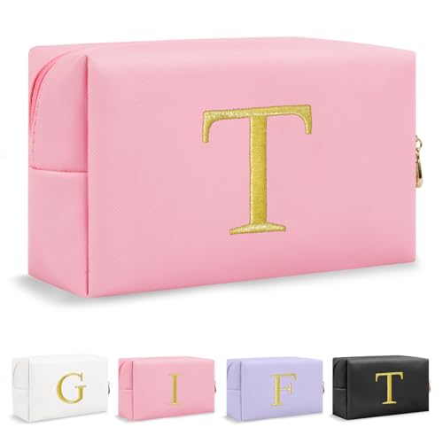 UIXIZQ Make-up-Tasche mit Initialbuchstaben, niedlich, goldbestickt, mit Reißverschluss, für Teenager, Mädchen, kleine Reise-Kulturbeutel, individuelles monogrammiertes Geschenk für Frauen und Kinder, von UIXIZQ