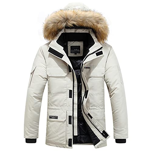 Winter Parka Jacken männlich Casual warm Dicker mit Kapuze Pelzkragen männliche Jacke Männer Winddichte Mantel Plus Größe 6XL Beige White XXXXL von UJDKCF