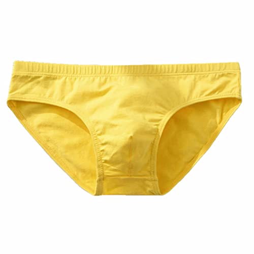 UKKO 2 Stücke Slip Herren Sexy Mens Unterwäsche Slip Slip Sexy Slip Herren Nachtwäsche Atmungsaktive Baumwolle Solide Farbe Männliche Höschen Unterhosen-C Yellow,XL von UKKO