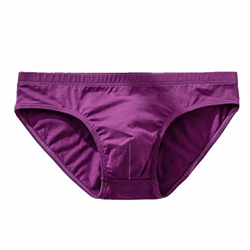 UKKO 2 Stücke Slip Herren Sexy Mens Unterwäsche Slip Slip Sexy Slip Herren Nachtwäsche Atmungsaktive Baumwolle Solide Farbe Männliche Höschen Unterhosen-F Purple,XL von UKKO