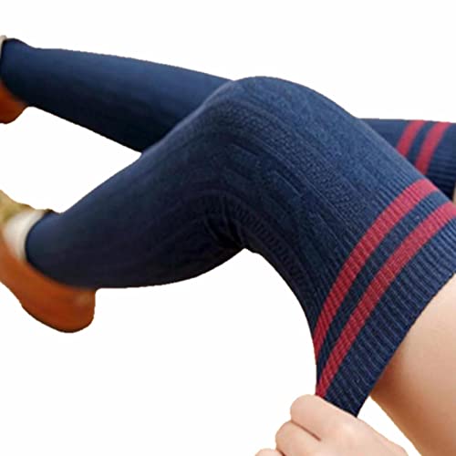 UKKO Kniestrümpfe Damen Knie Socken Frauen Baumwolle Oberschenkel Hoch Über Den Kniestrümpfen Für Damen Mädchen Warm Langer Strumpf Sexy-Navy Striped von UKKO