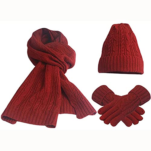 UKKO Schal Damen Womens Schal Sets Winter Hut Schal Handschuhe Gestrickt Halten Sie Warme Schals Einfache Einfache Farbe Kleidung Zubehör von UKKO