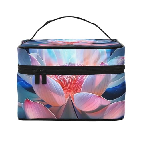 Kosmetiktasche mit Lotusblumen-Druck, tragbare Reise-Kosmetiktasche, Make-up-Organizer, Kosmetiktasche mit Innentasche und Griff, Schwarz , Einheitsgröße, Kosmetiktasche von ULKMFFCF