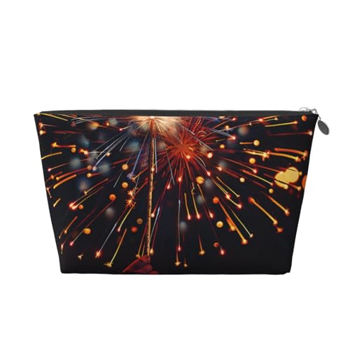 Kulturbeutel mit Feuerwerk bei Nacht, bedruckt, für Damen und Mädchen, tragbare Reise-Kosmetiktasche, Leder-Make-up-Tasche, Organizer mit goldfarbenem Reißverschluss, silber, Einheitsgröße, von ULKMFFCF