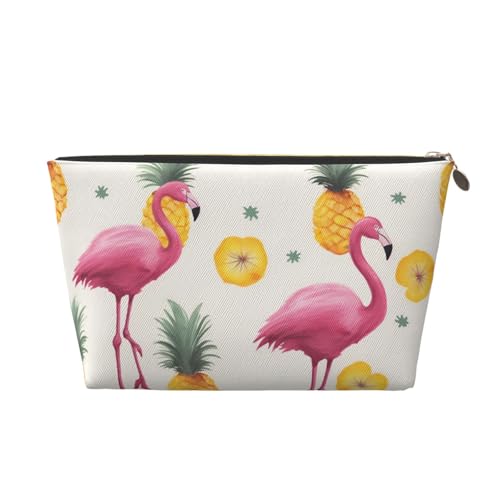 Kulturbeutel mit Flamingo- und Ananas-Aufdruck für Damen und Mädchen, tragbare Reise-Kosmetiktasche, Leder-Make-up-Tasche, Organizer mit goldfarbenem Reißverschluss, gold, Einheitsgröße, Kulturbeutel von ULKMFFCF