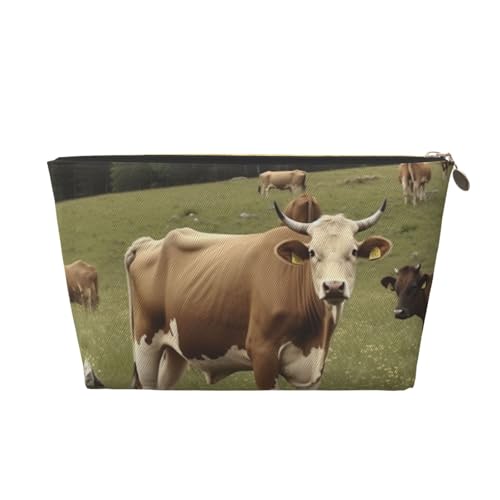 Kulturbeutel mit Kuhmotiv, für Damen und Mädchen, tragbare Reise-Kosmetiktasche, Leder, Make-up-Tasche, Organizer mit goldfarbenem Reißverschluss, Braun, gold, Einheitsgröße, Kulturbeutel Kulturbeutel mit Kuhmotiv, für Damen und Mädchen, tragbare Reise-Kosmetiktasche, Leder, Make-up-Tasche, Organizer mit goldfarbenem Reißverschluss, Braun, gold, Einheitsgröße, Kulturbeutel von ULKMFFCF