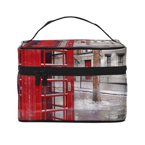 London Make-up-Tasche für Damen, Motiv: Telefonzelle, tragbar, Reise-Kosmetiktasche, Make-up-Tasche, Kosmetiktasche, Kosmetiktasche mit Innentasche und Griff, Rot, Schwarz , Einheitsgröße, von ULKMFFCF