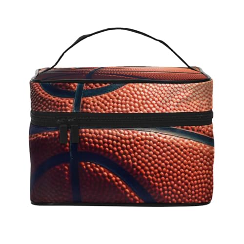 Make-up-Tasche für Damen, Basketball-Sport, tragbar, Reise-Kosmetiktasche, Make-up-Organizer, Kosmetiktasche, Beauty-Box mit Innentasche und Griff, Schwarz , Einheitsgröße, Kosmetiktasche von ULKMFFCF