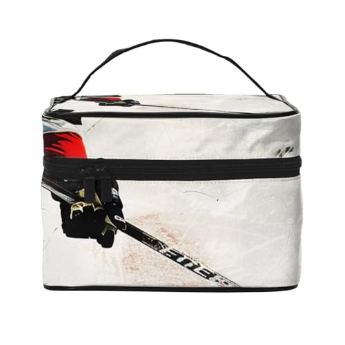 Make-up-Tasche mit Eishockey-Kunstdruck, tragbare Reise-Kosmetiktasche, Make-up-Organizer, Kosmetiktasche mit Innentasche und Griff, Schwarz , Einheitsgröße, Kosmetiktasche von ULKMFFCF