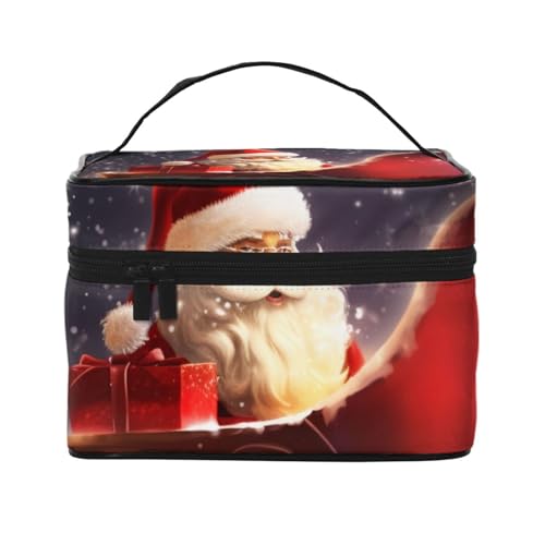 Make-up-Tasche mit Weihnachtsmotiv für Damen, tragbar, Reise-Kosmetiktasche, Make-up-Organizer, Kosmetiktasche, Beauty-Box mit Innentasche und Griff, Schwarz , Einheitsgröße, Kosmetiktasche von ULKMFFCF