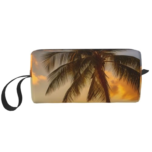 Make-up-Tasche mit hawaiianischem Palmenaufdruck, für Damen und Mädchen, tragbare Reise-Kosmetiktasche, Make-up-Tasche, Organizer mit Griff, weiß, Einheitsgröße, Kosmetiktasche von ULKMFFCF