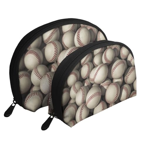 Make-up-Taschen-Set mit Baseball-Druck, 2-teilig, tragbare Reise-Make-up-Aufbewahrungstasche für Frauen und Mädchen, weiß, Einheitsgröße, Kosmetiktasche von ULKMFFCF