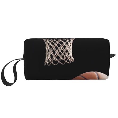 Sport-Basketball-Druck, Make-up-Tasche für Damen und Mädchen, tragbare Reise-Kosmetiktasche, Make-up-Tasche, Organizer mit Griff, weiß, Einheitsgröße, Kosmetiktasche von ULKMFFCF