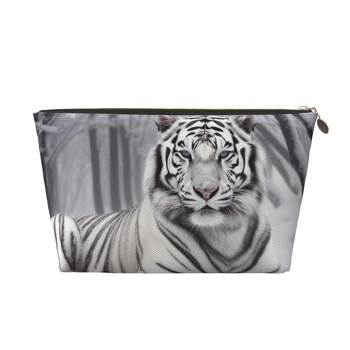 The Wild White Tiger bedruckte Kulturbeutel für Damen und Mädchen, tragbare Reise-Kosmetiktasche, Leder-Make-up-Tasche, Organizer mit goldfarbenem Reißverschluss, gold, Einheitsgröße, Kulturbeutel von ULKMFFCF