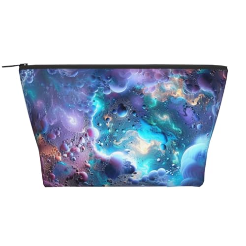 Trapez-Make-up-Tasche mit buntem Grafik-Universum, Weltraumdruck, für Damen und Mädchen, große Kapazität, tragbare Reise-Kosmetiktasche, Make-up-Tasche, Schwarz , Einheitsgröße, Kosmetiktasche von ULKMFFCF