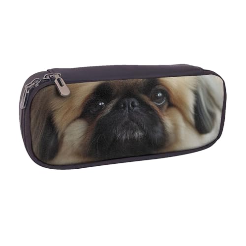 ULKMFFCF Niedliches Pekinese bedrucktes Federmäppchen – PU-Leder, Studenten, Schreibwaren-Tasche, Federmäppchen mit Reißverschluss, für Schule, Büro, Reisen und Make-up, Schwarz , Einheitsgröße, von ULKMFFCF