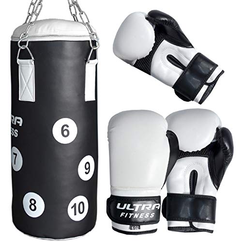 CROSSJAB Kinder-Boxsack mit Boxhandschuhen und Kette gefülltes Boxset für Kinder, Boxsack für Kinder, MMA, Muay Thai, Karate, Workout von ULTRA FITNESS