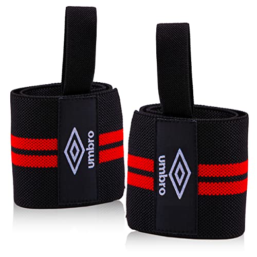 Umbro Handgelenk Bandagen - Handgelenkstütze - Zughilfen Krafttraining - Handgelenkbandage - Bandage Handgelenk - Handgelenk Bandage Fitness-Zubehör - 2 Stück Handbandage - Schwarz/Rot von UMBRO