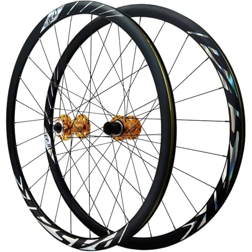 UNFRASLOP Radsatz 700C Steckachse Rennrad Laufradsatz Scheibenbremse 8 9 10 11 12 Gang Kassettenlagernaben 24H 30MM Felgen Aluminiumlegierung,Gold von UNFRASLOP