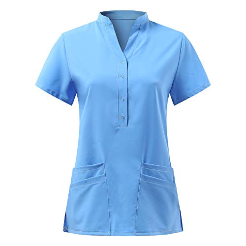 UNHU Kasack Damen Pflege Bunt Arbeitskleidung, V-Ausschnitt Uniformen Einfarbig T-Shirt Schlupfhemd Berufskleidung Nurse Kurzarm Schlupfkasack mit Taschen von UNHU