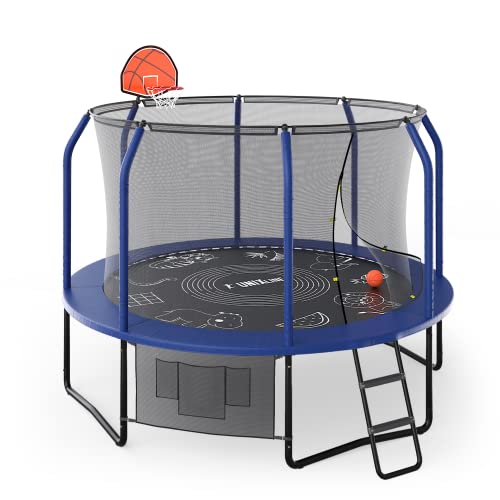 Unix Line Supreme Game Outdoor Trampoline for Children and Adults, Safety Tested (TÜV/GS). Premium Equipment Set Included, Ready-to-Draw Permatron™ (USA) Jumping matt. Blau von UNIXLINE