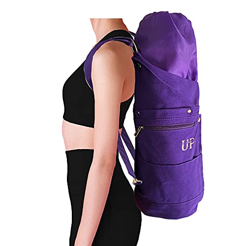 UP GREAT Yoga Rucksack/Yogatasche groß XXL praktisch für Matte + Yoga-Zubehör I Yoga Tasche aus Baumwolle I Kronenchakra Lila I Geschenk Geburtstag für Freundin Kollegin Mutter von UP GREAT