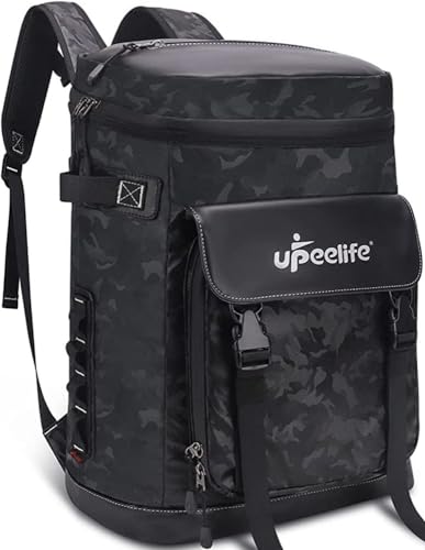 Upeelife Kühlrucksack 30L mit Picknickdeck Befestigungsband, Wasserdichter Picknickrucksack Kühltasche Gross Rucksack zum Kühl, Warm und Frisch von Speisen beim Camping Wandern (Schwarze Tarnung) von UPEELIFE