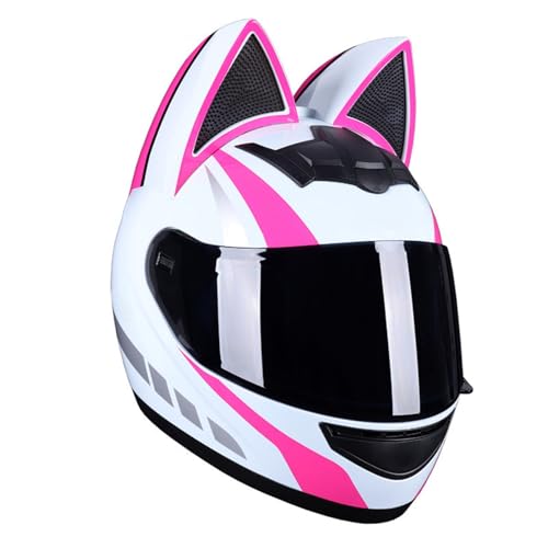 Motorradhelm Mit Katzenohren, ECE-geprüfte Integralhelme Mit Visier, Motorcross-Helme for Erwachsene, Männer Und Frauen, for Alle Jahreszeiten(9,M=54~56CM) von UPGEQMDK