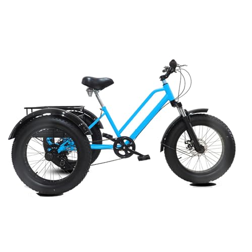 UPIKIT Adult Pedal Bicycle 20 Zoll Fat Tyre Tricycle 7-Gang Einstellbar Fahrrad Mit Korb Manpower Trike Für Outdoor-Shopping Daily Riding,One Size,Blue von UPIKIT