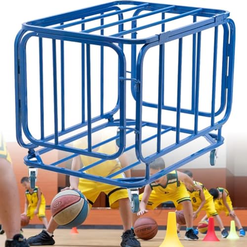 UPWONEC Blue Gym Ball Storage Cart, Garage Sports Equipment Organizer Locker Cart, Rolling Basketball Racks Halter Für Bälle, Sportball -Aufbewahrungswagen, Für Garagenaufbewahrung, Fitnessstudio,M von UPWONEC