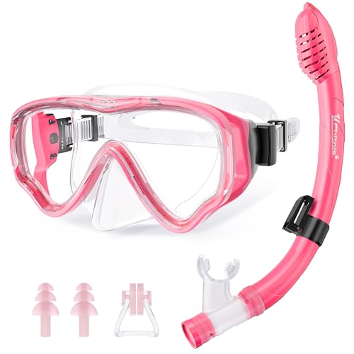 UPhitnis Schnorchelset Kinder - Taucherbrille Anti-Fog und Trocken Schnorchel - Anti-Leck Tauchmaske Dry Schnorchel - Schnorcheln Set für Jungen Mädchen - Rosa, Blau, Schwarz, Gelb von UPhitnis