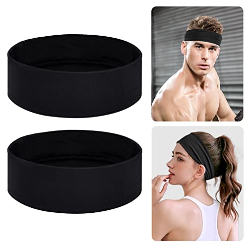 URAQT Sport Haarband, 2 Stück Stirnband Damen und Herren, Schwarz Schweißband Stirn Sommer, Double Sided Feuchtigkeit Wicking Rutschfest Headband, Haarbänder für Yoga, Laufen, Radfahren, Basketball von URAQT