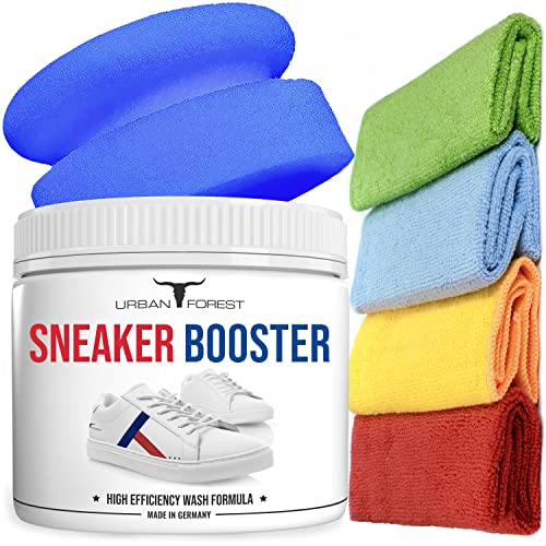 Nachhaltige Sneaker Power Reiniger Konzentrat inkl. Schwamm + 4X Mikrofasertücher 40x40 cm | Schuhpflege & Schuhreinigung mit biologischen Inhaltsstoffen mit dem Sneaker BOOSTER PRO von URBAN FOREST von · URBAN FOREST · PREMIUM PRODUCTS