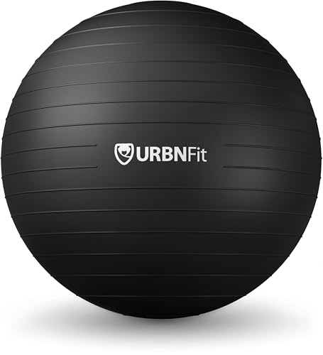 Urbnfit Gymnastikball für Übungen (verschiedene Größen und Farben) für Stabilität & Yoga – inkl. Trainingsleitfaden (evtl. nicht in deutscher Sprache) & Pumpe für schnelles Aufpumpen im Lieferumfang enthalten, Anti-Burst zum Verhinden von Platzen, professionelles, hochwertiges Design, schwarz von URBNFit