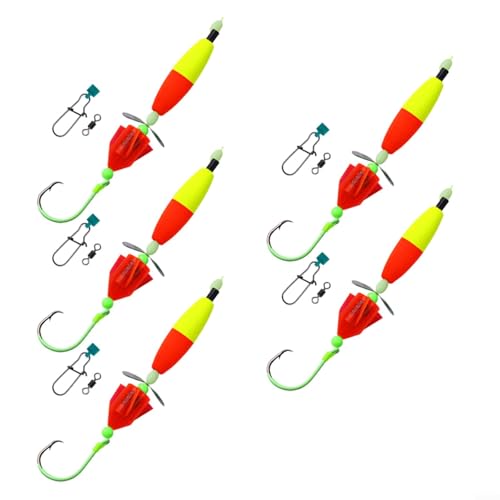 URPIZY Catfish Rigs Float Rattler Beads Rig mit Druckknöpfen – Set mit 5 Haken zum Bankangeln (10/0 rot gelb) von URPIZY