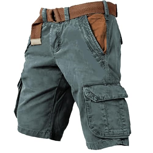 URWEIGH Taktische Herren-Shorts Mit Mehreren Taschen, Leichte Stretch-Cargo-Shorts Für Herren Mit 6 Taschen, Wasserfester Vintage-Gelb-Stone-Wash-Druck (dunkelgrün,M) von URWEIGH