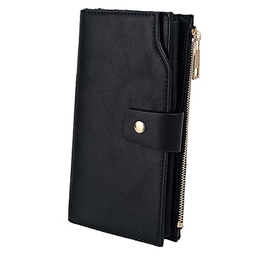 UTO Damen RFID Blocking PU Leder Geldbörse Kupplung 21 Kartensteckplätze Halter Organizer Damen Geldbörse mit Große Kapazität Innentasche passt 5,5 '' Handys Schwarz2 UTO Damen RFID Blocking PU Leder Geldbörse Kupplung 21 Kartensteckplätze Halter Organizer Damen Geldbörse mit Große Kapazität Innentasche passt 5,5 '' Handys Schwarz2 von UTO