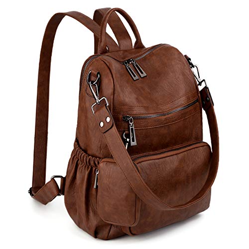 UTO Damen Rucksack Leder Vegan Rucksackhandtaschen Schule Schulrucksack Multifunktionsrucksack mit abnehmbarem Beutels Große Kapazität Schultertaschen Reißverschluss Umhängetasche Dunkelbraun von UTO